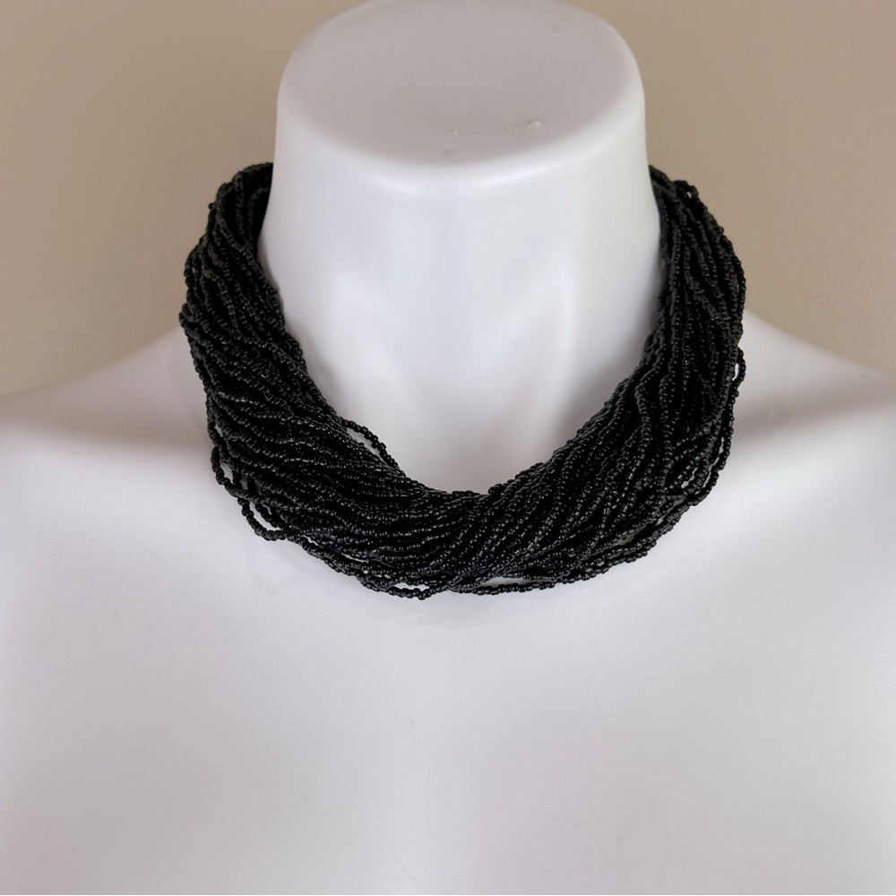 Black Twisted Woven Seed Bead Necklace Goth Whimsigoth Witchy
